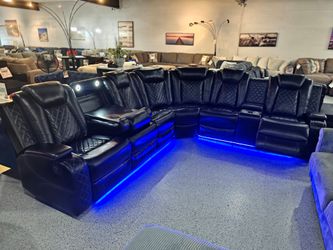 Black Power Reclining Sectional with LED lighting