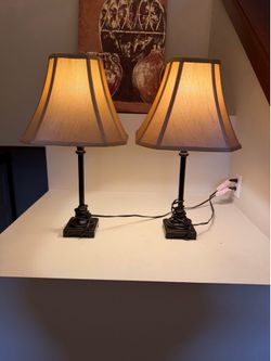 Matching Traditional Table Lamps with Fabric Shades – Pair