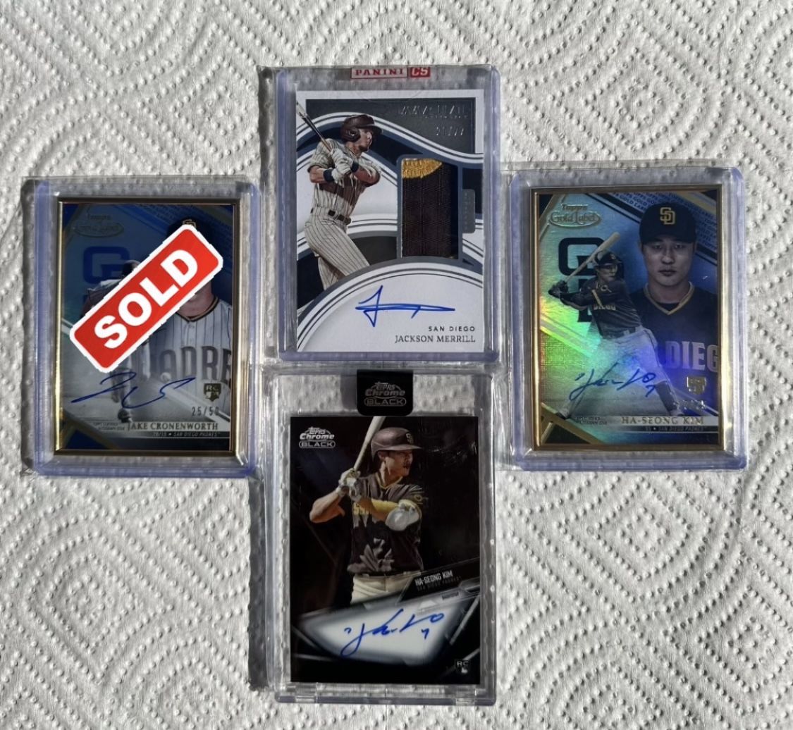 š„āš¼ā¾ļø San Diego Padres Rookie Card Autographs Lot On Card Autos Of Jackson Merrill Ha-Seong Kim Topps And Panini Baseball Cards