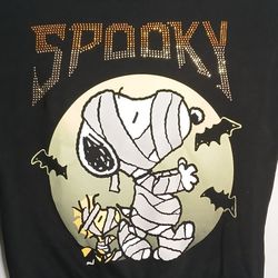 Peanuts Womens (Jrs) Sequin Snoopy Mummy Halloween Spooky Sweat Shirt Sweatshirt
