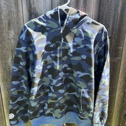 Bape Hoodie Camo Shark Zip Up Navy Size M