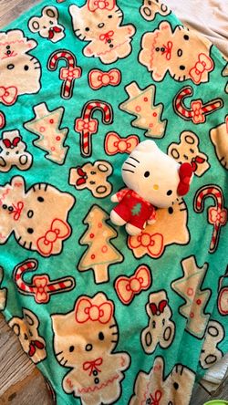 Hello Kitty Christmas Fleece Throw Blanket and plush bundle