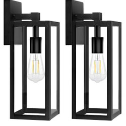 2-Pack Outdoor Wall Light, Exterior Waterproof Wall Sconce Light Fixtures, 15" Black Outdoor Wall Lamp with Clear Glass for House, Porch, Front Door, 