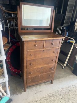 Vintage tall boy, dresser with mirror
