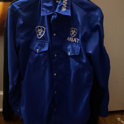 Blue and white ariat button up shirt 