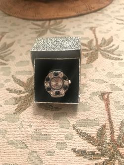 Blue crystals and white Ring Watch