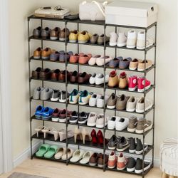 Large Shoe Rack 3 Row 8 Tier 40-60 Pairs Big Shoes Shelf with Waterproof Plastic Plate Sturdy Sneaker Storage Organizer for Garage Entryway Hallway Fr