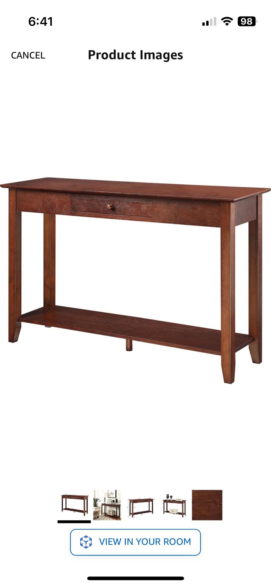 Convenience Concepts American Heritage 1 Drawer Console Table with Shelf, Espresso