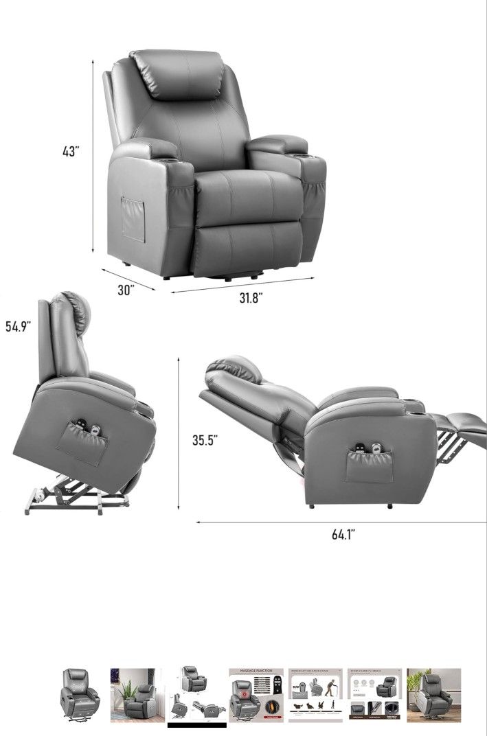 New PU Leather Power Lift Recliner Chair With Massage