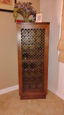 Wooden Wine Cabinet Tower with Lattice Mesh Door