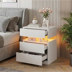 Modern 3-Drawer Nightstand with LED Lighting