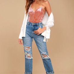 Rose Crushed Velvet Bodysuit