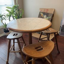 Solid Oak Bistro Table with 3 Stools
