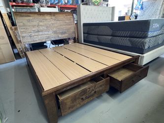 Queen Wooden Solid Bed Frame Platform Bed with Drawers