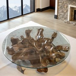 Teakroot Masterpiece Coffee Table With Glass Top 36”