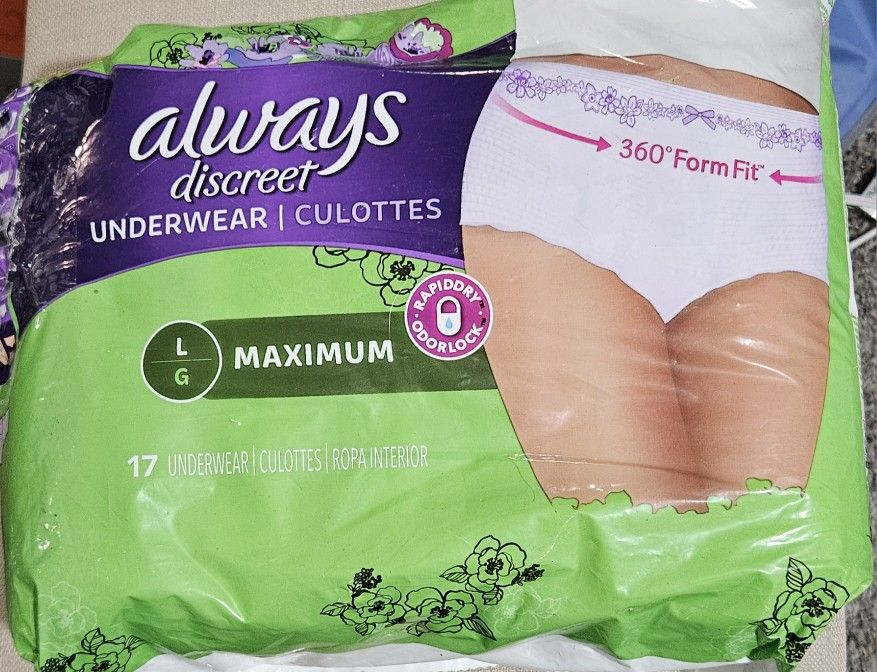 Always Discreet Incontinence Underwear for Women, Size L. 17 Count