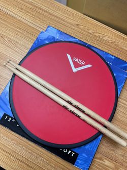 VATER Practice Pad 12” Red With 2 Drumsticks VIC FIRTH Included 