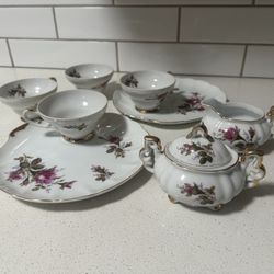   Royal Sealy "Moss Rose" porcelain tea set