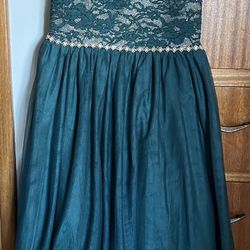 Emerald Green And Gold Hi Low Girls Dress