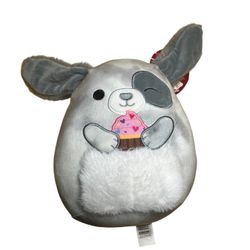 Squishmallow 8" Gustavus Dog Soft Gray Puppy Pink Cupcake Valentine Plush