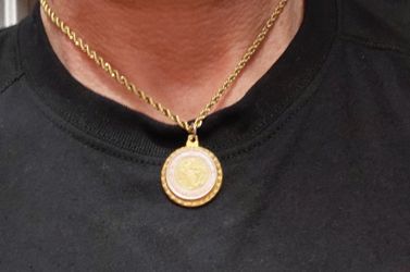 Gold plated necklace and real coin medallion