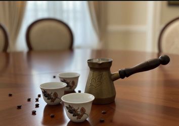 Vintage Brass Turkish/Arabic Coffee Set , 3 cups