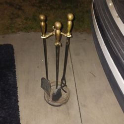 Beautiful Set Cast Iron Fireplace Tools An Stand 15 Firm