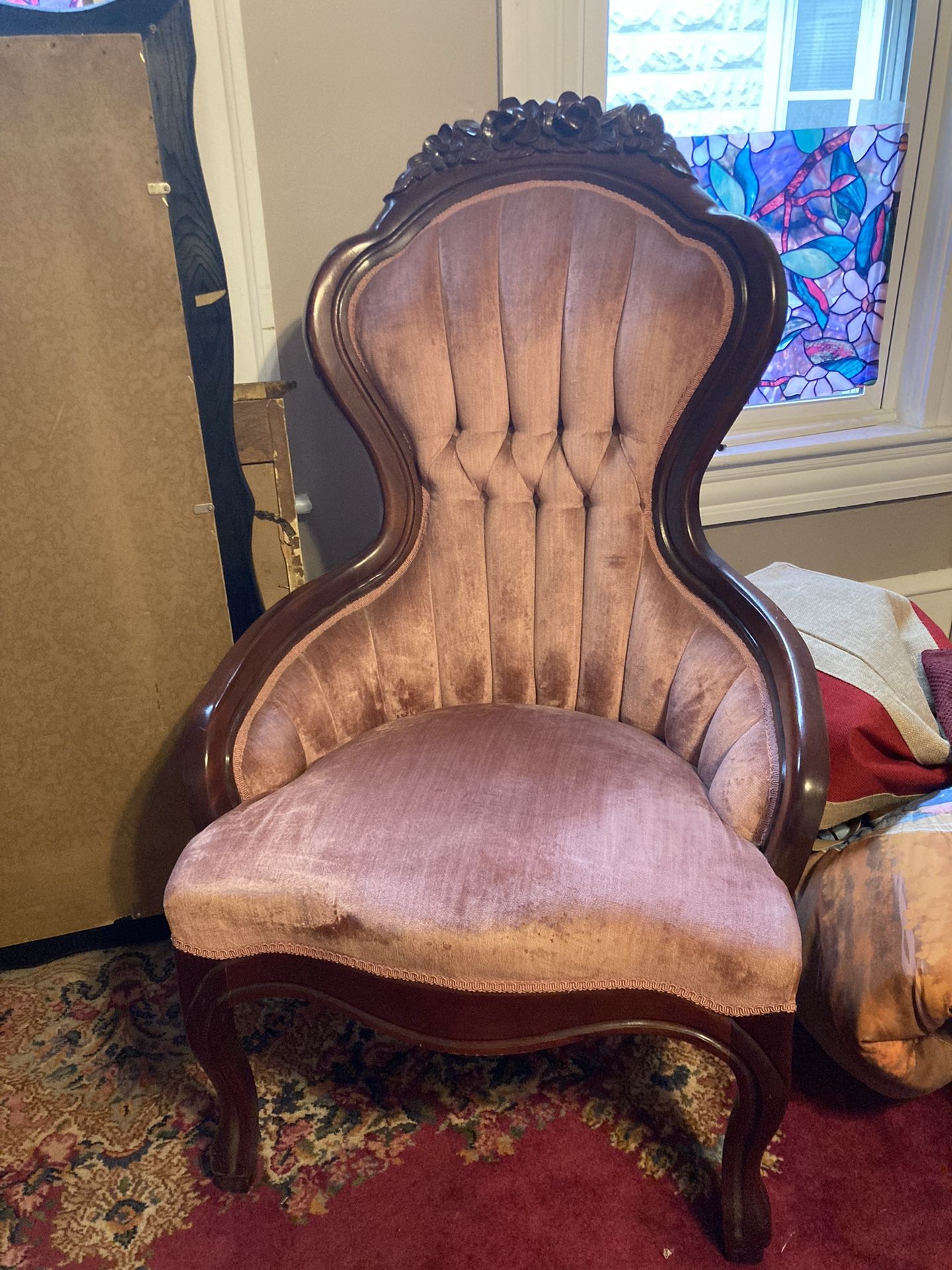 Antique Chair With Mahogany Wood Trim
