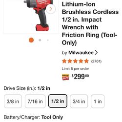 New  🔥 Milwaukee fuel 1/2” impact wrench HIGH TORQUE M18