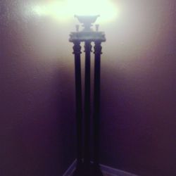 1980s Neoclassic Torchiere Floor Lamp With Bronze Lion Feet & Ivory Glass Bowl Shade

