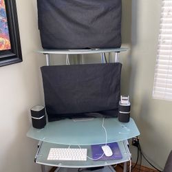 Computer Desk Glass Two Tier With Pull Out For Keyboard