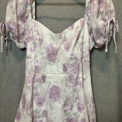 Lulus Darling Behavior Lavender Floral Burnout Puff Sleeve Long Dress Medium 