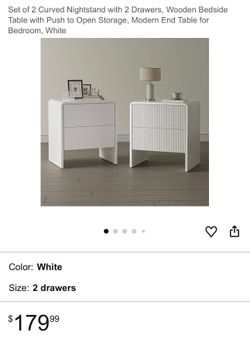 Set of 2 Curved Nightstand with 2 Drawers, Wooden Bedside Table with Push to Open Storage, Modern End Table for Bedroom