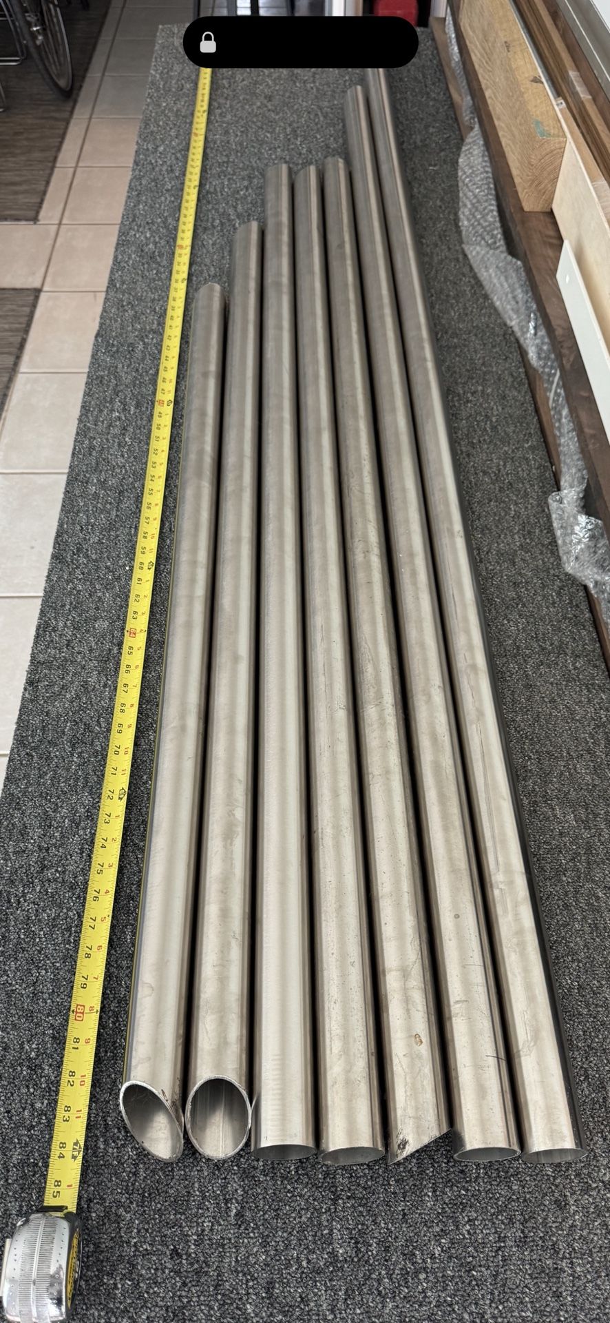 1 7/8” OD Brushed Stainless Steel Tubing Straight Pipe (14 ga) $300