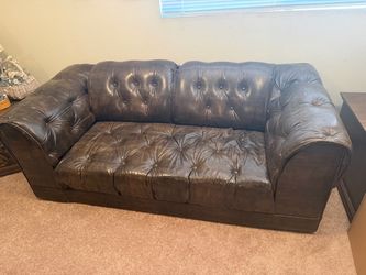 Dark Brown Tufted Leather Loveseat Sofa