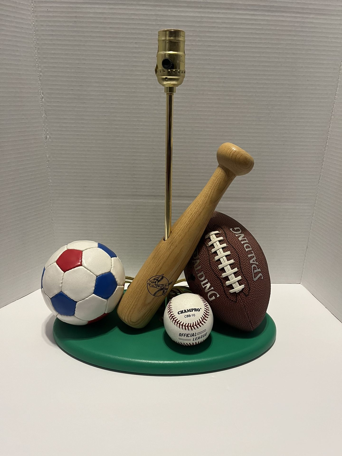 Vintage Sports Lamp Features Baseball & Bat, Football & Soccer Ball