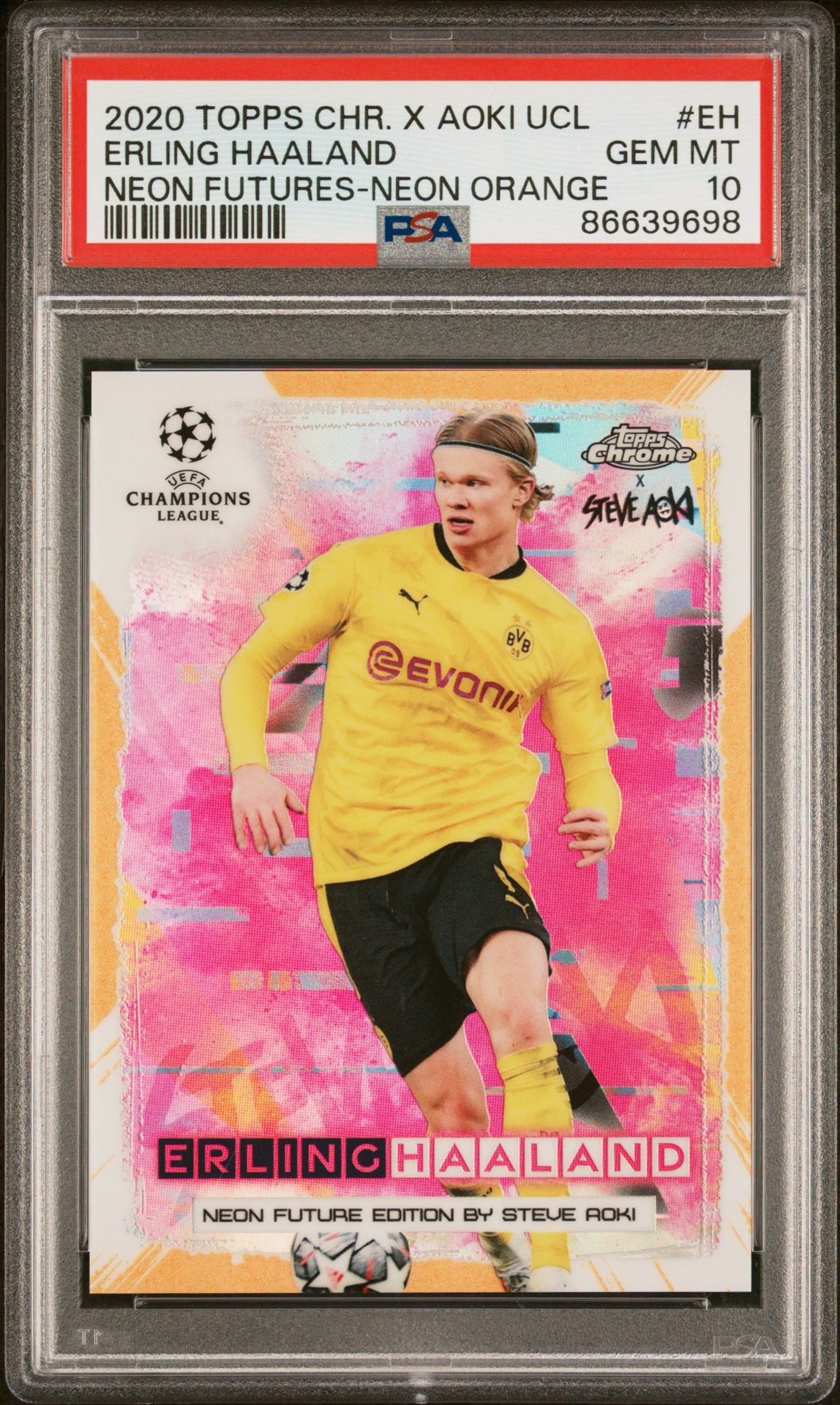 2020 Topps Chrome Erling Haaland Aoki Neon Futures Neon Orange PSA 10
