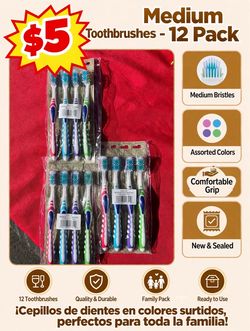 ❤️ $5 ❤️ 12 Pack Medium Toothbrushes Only $5 for 12 toothbrushes! Brand new medium toothbrushes – 12 pack (3 packs of 4)! ✔️ 12 toothbrushes in total
