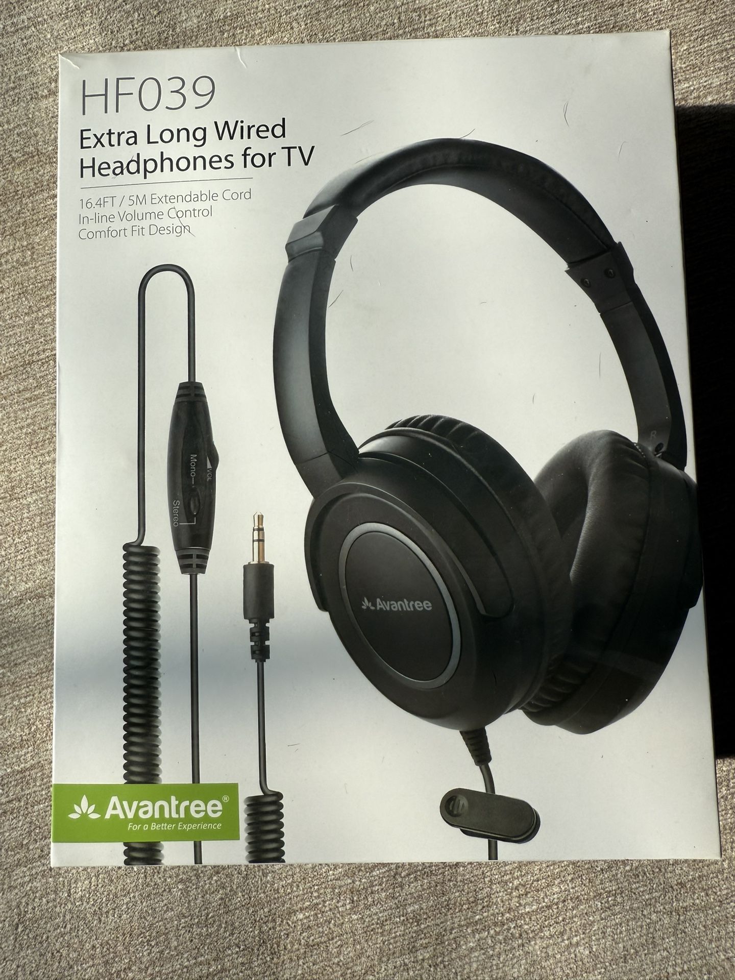 Avantree HF039 Long Coiled Cord Headphones for TV and PC with Volume Control, Stero/Mono Control,16.4 Feet / 5M Extended Range Cable, 3.5mm AUX Audio,