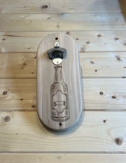 Cedar Wall Mounted Bottle Opener | Rustic Engraved Wood Bar Decor