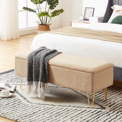 43.3" Storage Bench for Bedroom, End of Bed Storage Bench for Entryway, Living Room, Bedroom, Gold Finished Pin Legs