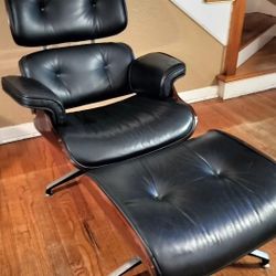 Vintage Mid Century Eames Style Bentwood  Vinyl Accent Chair and Matching Ottoman.