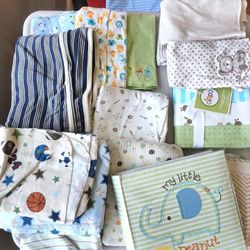 Baby Blankets, Burp Cloths, And Photo album 