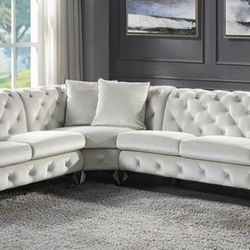 Brand New Beige Retro Style Plush Sectional Sofa 