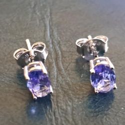 925 Sterling Silver Natural 2.00ct Purple Tanzanite Oval Stud Earrings 