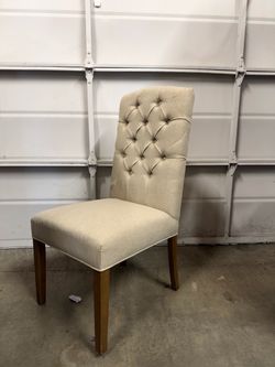 Beige Linen Tufted-Back Dining Chair