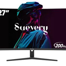 Suevery 27 Inch 200Hz Curved Gaming Monitor,FHD 1080P Frameless Computer Monitor, 1500R, 99% sRGB,1 ms(GTG) with AMD FreeSync, HDMI/Display Port,Black