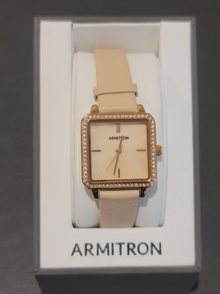 Armitron Women's Genuine Crystal Accented Leather Strap Watch, New
