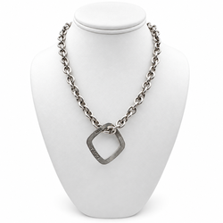 Tiffany & Co. Square Pendant Sterling Silver with Rolo Chain 16" Necklace. (Pre-Owned)