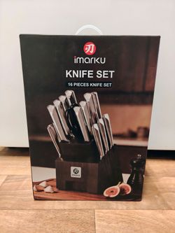 Imarku 16 PCS High Carbon Stainless Steel Knife Set, Sharp & Durable, With Block